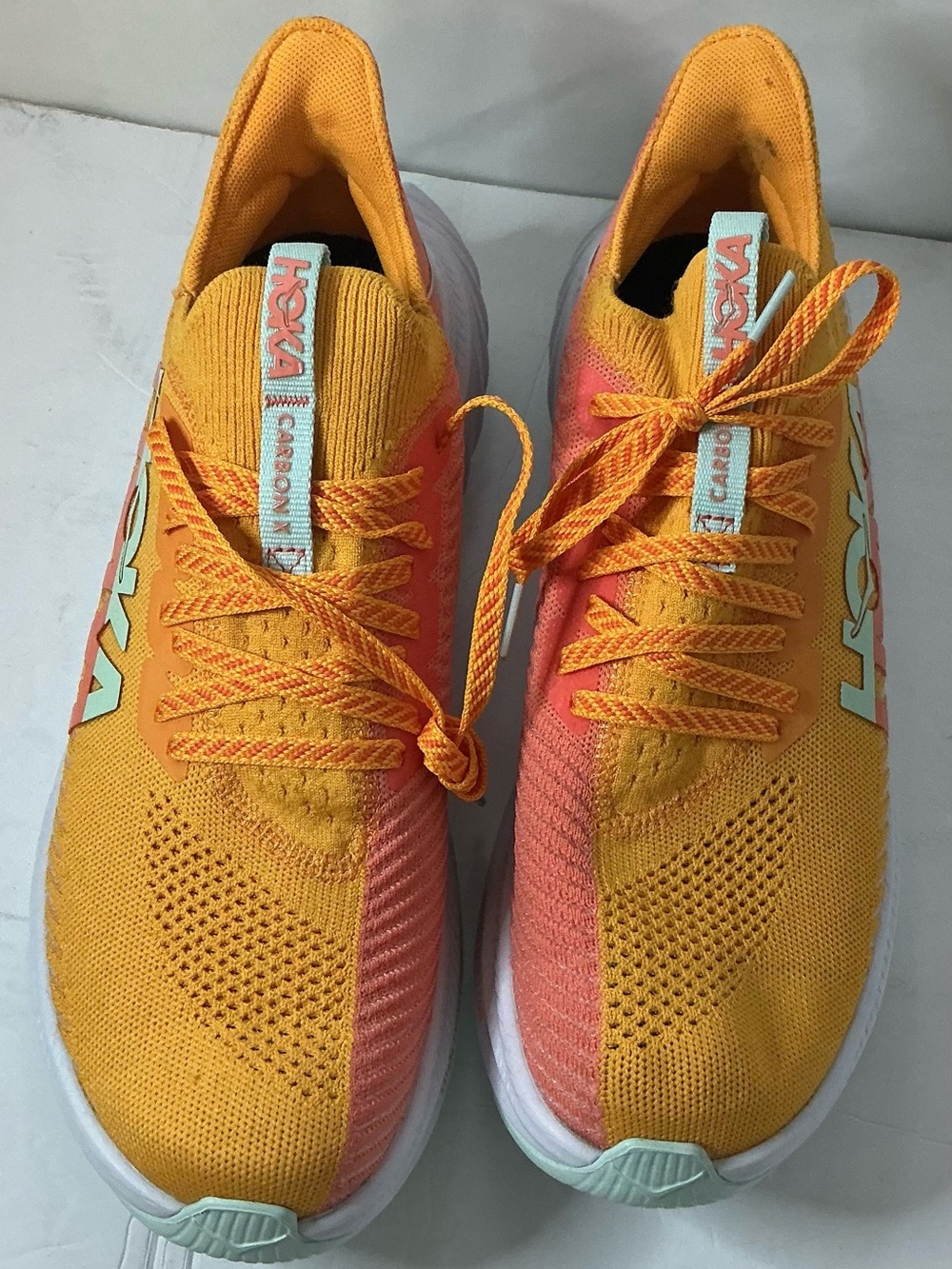 Hoka Women carbon X 3 Performance Running Orange/ Coral Gradient Sneakers sz 10D